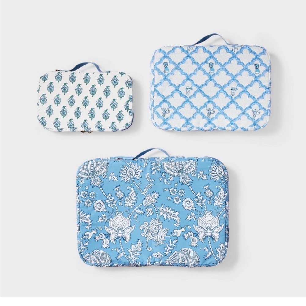 Roller Rabbit x Target Packing Cubes 3pc Set Blue Travel Organizer NWT - Picture 2 of 4